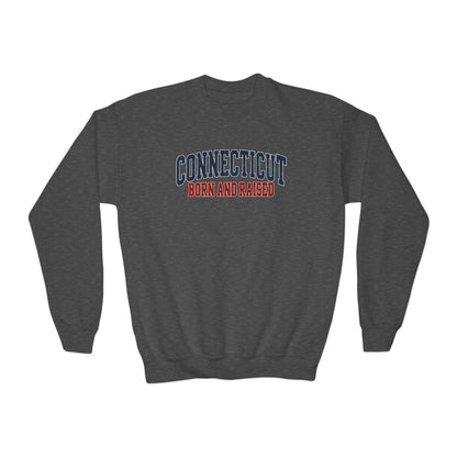 Connecticut Born and Raised Retro Collegiate Unisex Youth Crewneck Sweatshirt