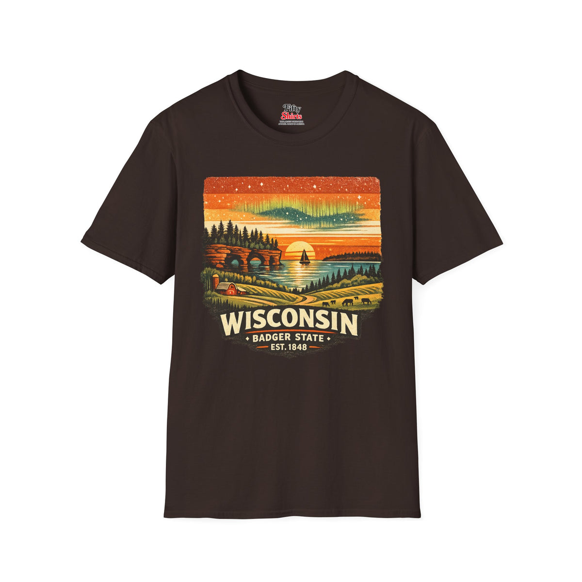 Wisconsin Lakeside Sunset Unisex Softstyle T Shirt State Pride Graphic Tee Collections FS03