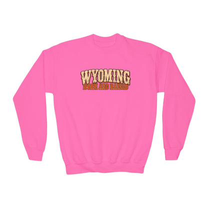 Wyoming Born and Raised Vintage 1970s Western Unisex Youth Crewneck Sweatshirt Graphic
