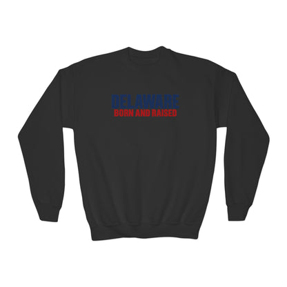 Delaware Born and Raised Minimal Modern Unisex Youth Crewneck Sweatshirt Graphic