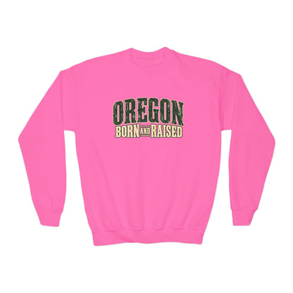 Oregon Born and Raised Vintage PNW Heritage Unisex Youth Crewneck Sweatshirt Graphic