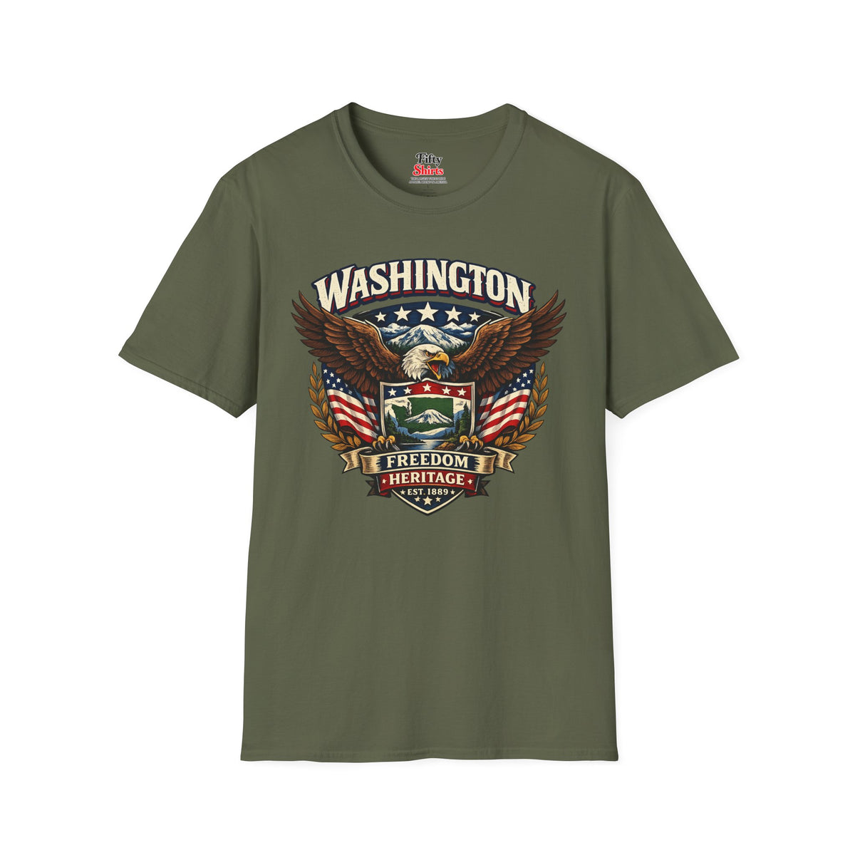 Washington Americana Eagle Unisex Softstyle T Shirt State Pride Graphic Tee Collections FS03