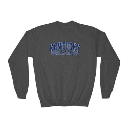 Kentucky Born and Raised Classic Collegiate Unisex Youth Crewneck Sweatshirt Graphic