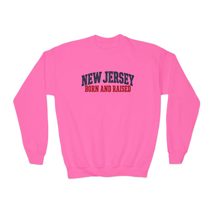 New Jersey Born and Raised Classic Northeast Unisex Youth Crewneck Sweatshirt Graphic