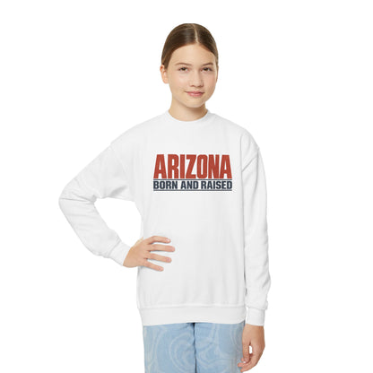 Arizona Born and Raised Modern Streetwear Unisex Youth Crewneck Sweatshirt Graphic