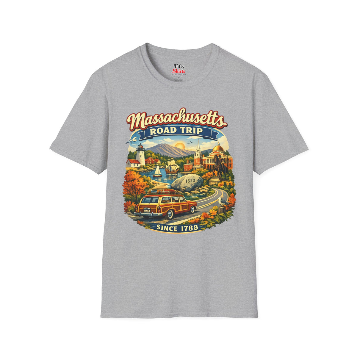 Massachusetts Road Trip Unisex Softstyle T Shirt State Pride Graphic Tee Collections FS03