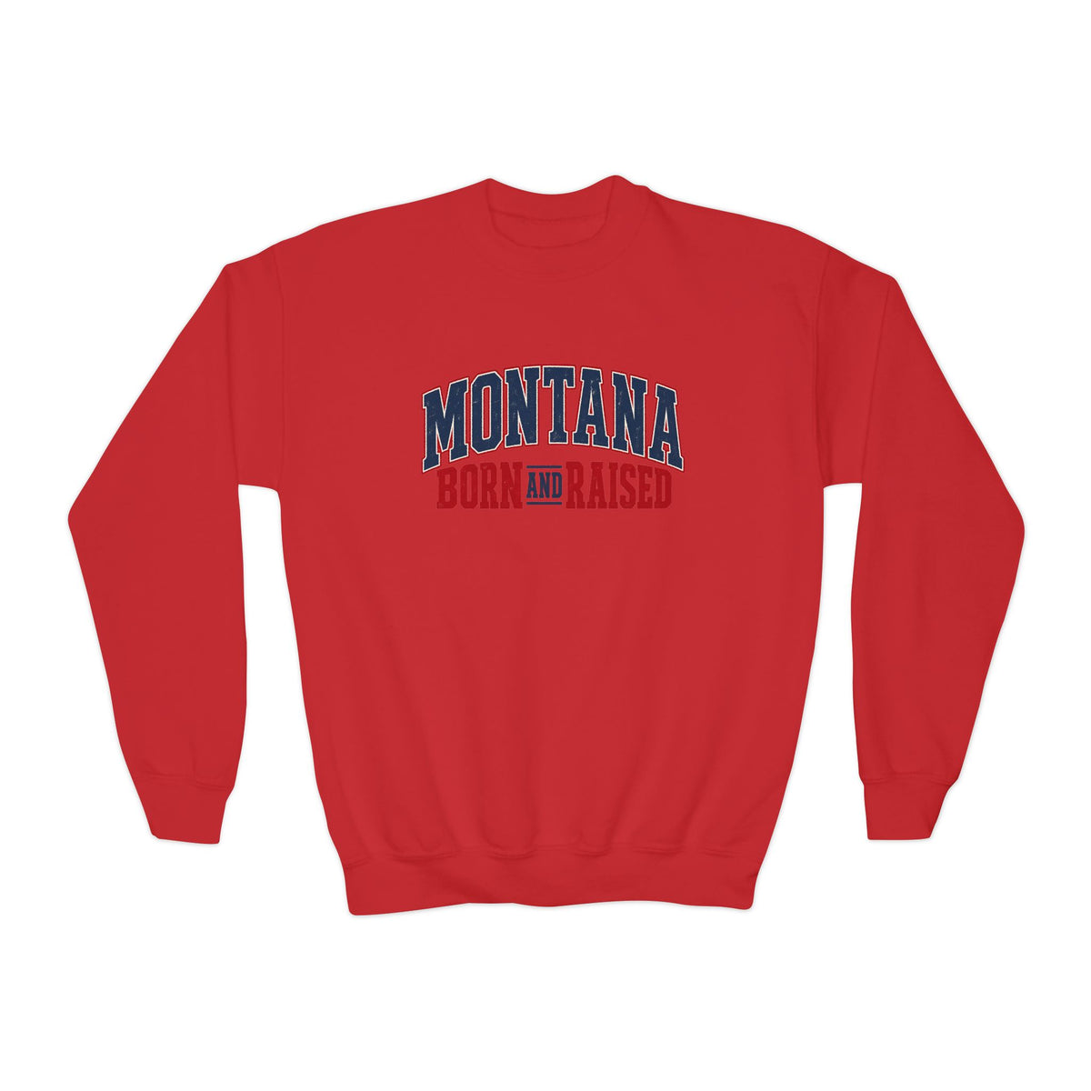 Montana Born and Raised Vintage Americana Unisex Youth Crewneck Sweatshirt Graphic
