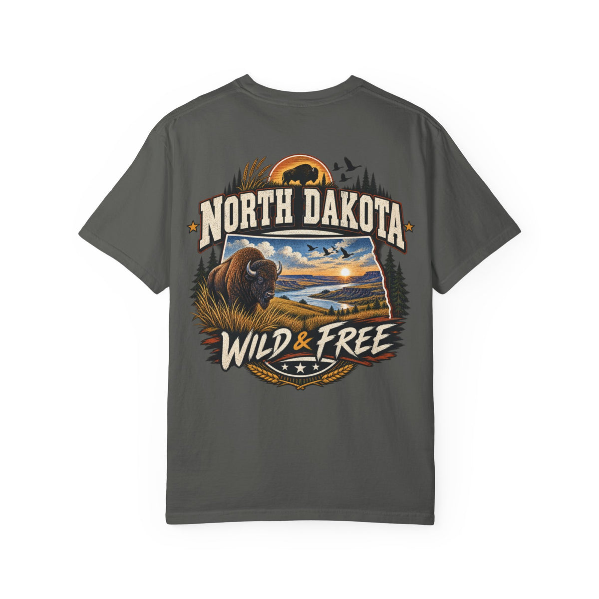 North Dakota Wild & Free Unisex Comfort Color 1717 Streetwear Graphic Tee