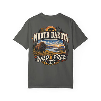 North Dakota Wild & Free Unisex Comfort Color 1717 Streetwear Graphic Tee