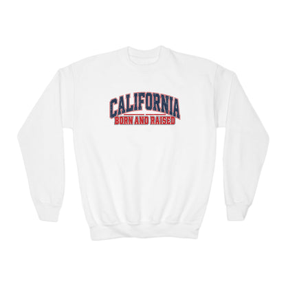 California Born and Raised Vintage Collegiate Unisex Youth Crewneck  Sweatshirt Graphic