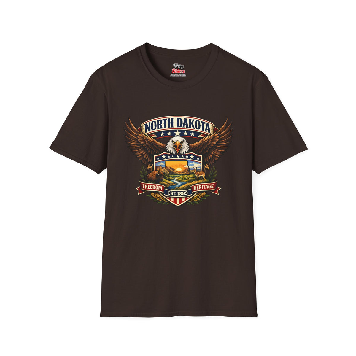 North Dakota Americana Eagle Unisex Softstyle T Shirt State Pride Graphic Tee Collections FS03
