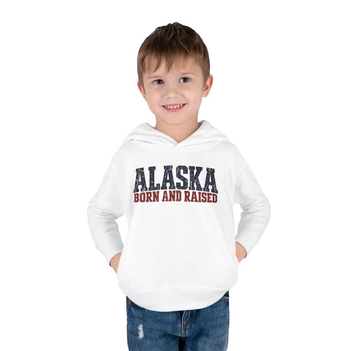 Alaska Born and Raised Bold Northern Workwear Unisex Toddler Pullover Fleece Hoodie
