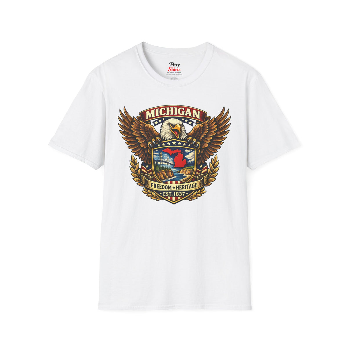 Michigan Americana Eagle Unisex Softstyle T Shirt State Pride Graphic Tee Collections FS03