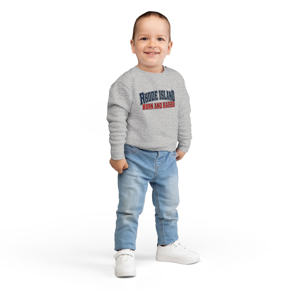 Rhode Island Born and Raised New England Americana Unisex Toddler Sweatshirt