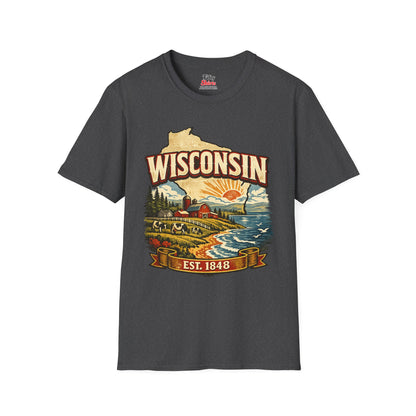 Vintage Wisconsin Heritage Unisex Softstyle T Shirt State Pride Graphic Tee Collections FS03