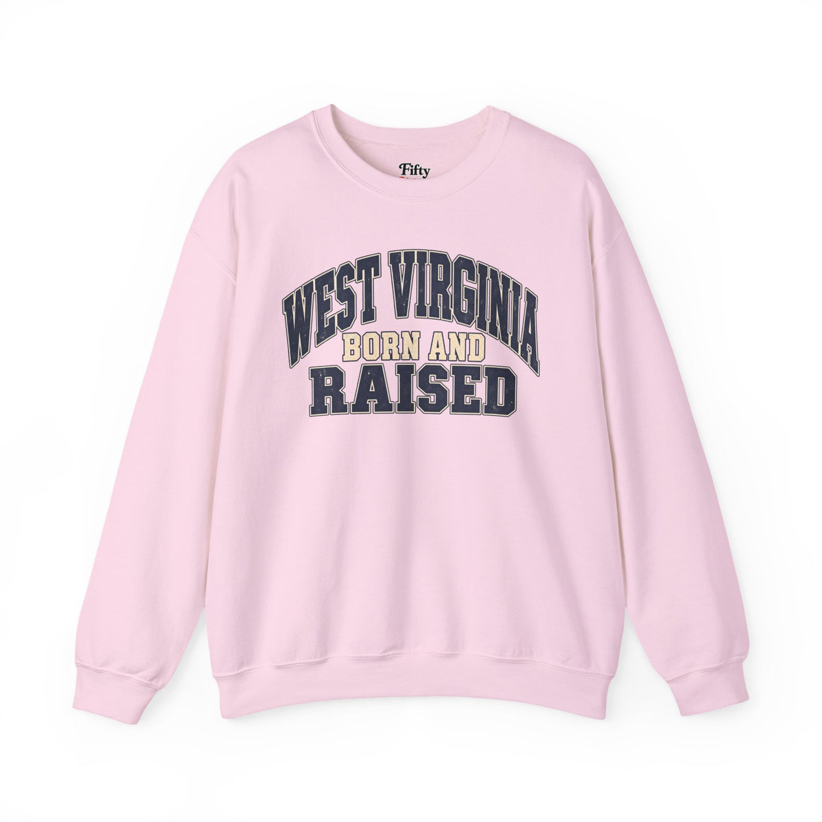 West Virginia Born and Raised Unisex Crewneck Sweatshirt State Name Graphic