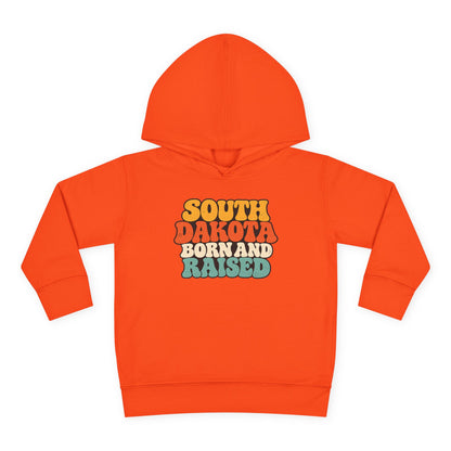 South Dakota Born and Raised Retro 1970s Unisex Toddler Pullover Fleece Hoodie