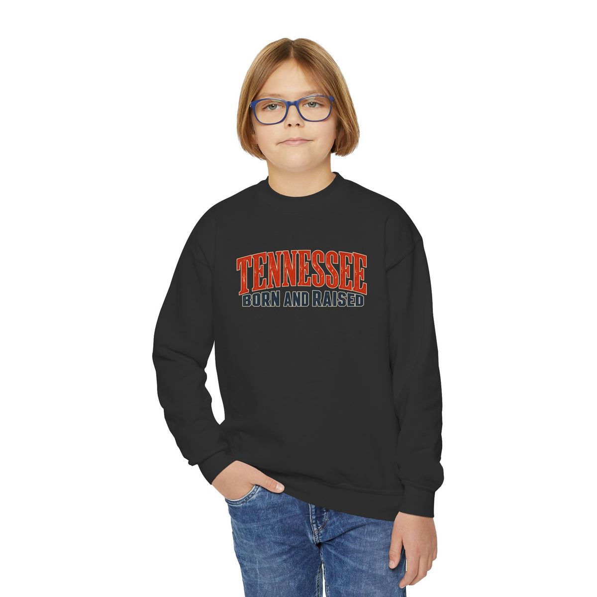 Tennessee Born and Raised Premium Southern Heritage Unisex Youth Crewneck Sweatshirt Graphic