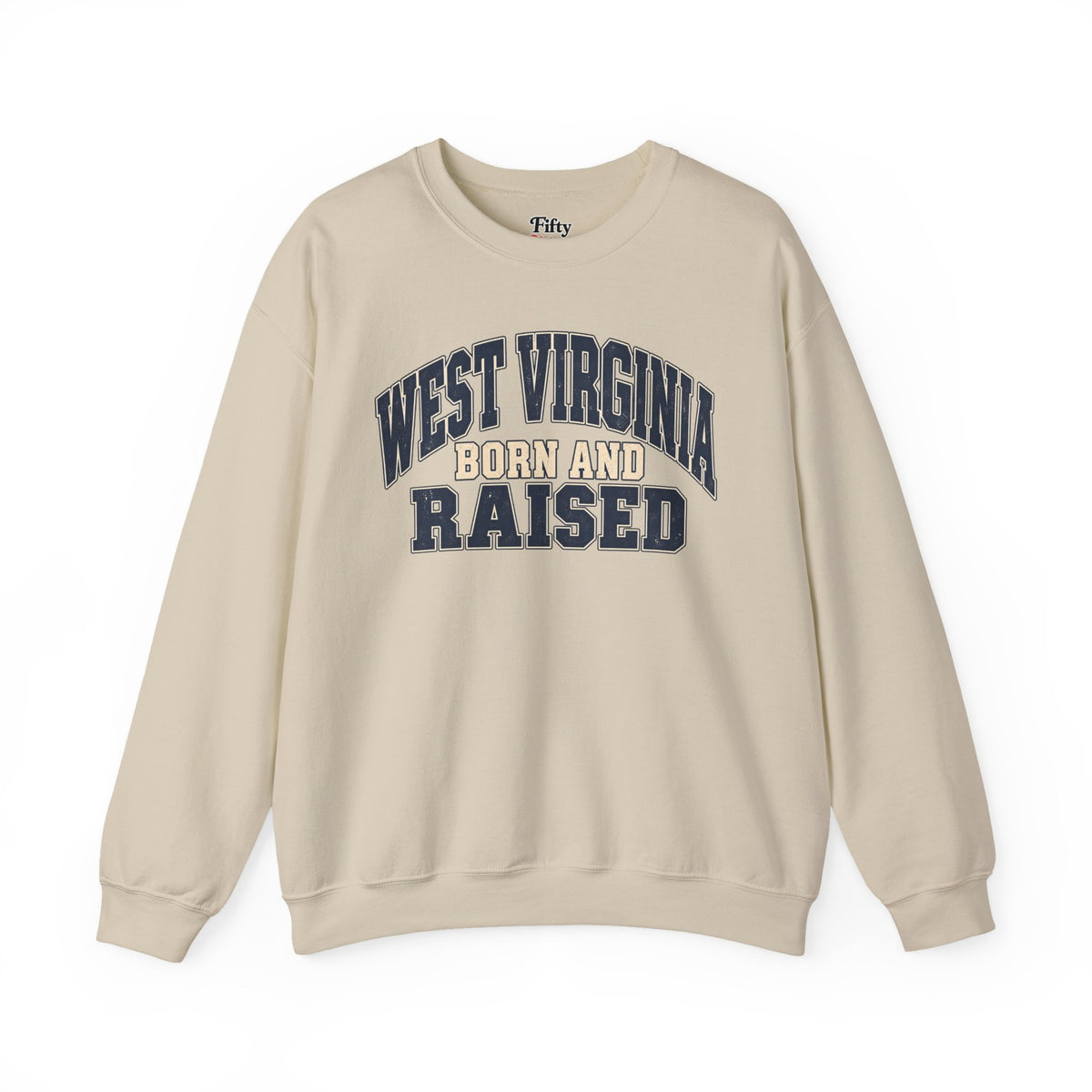 West Virginia Born and Raised Unisex Crewneck Sweatshirt State Name Graphic
