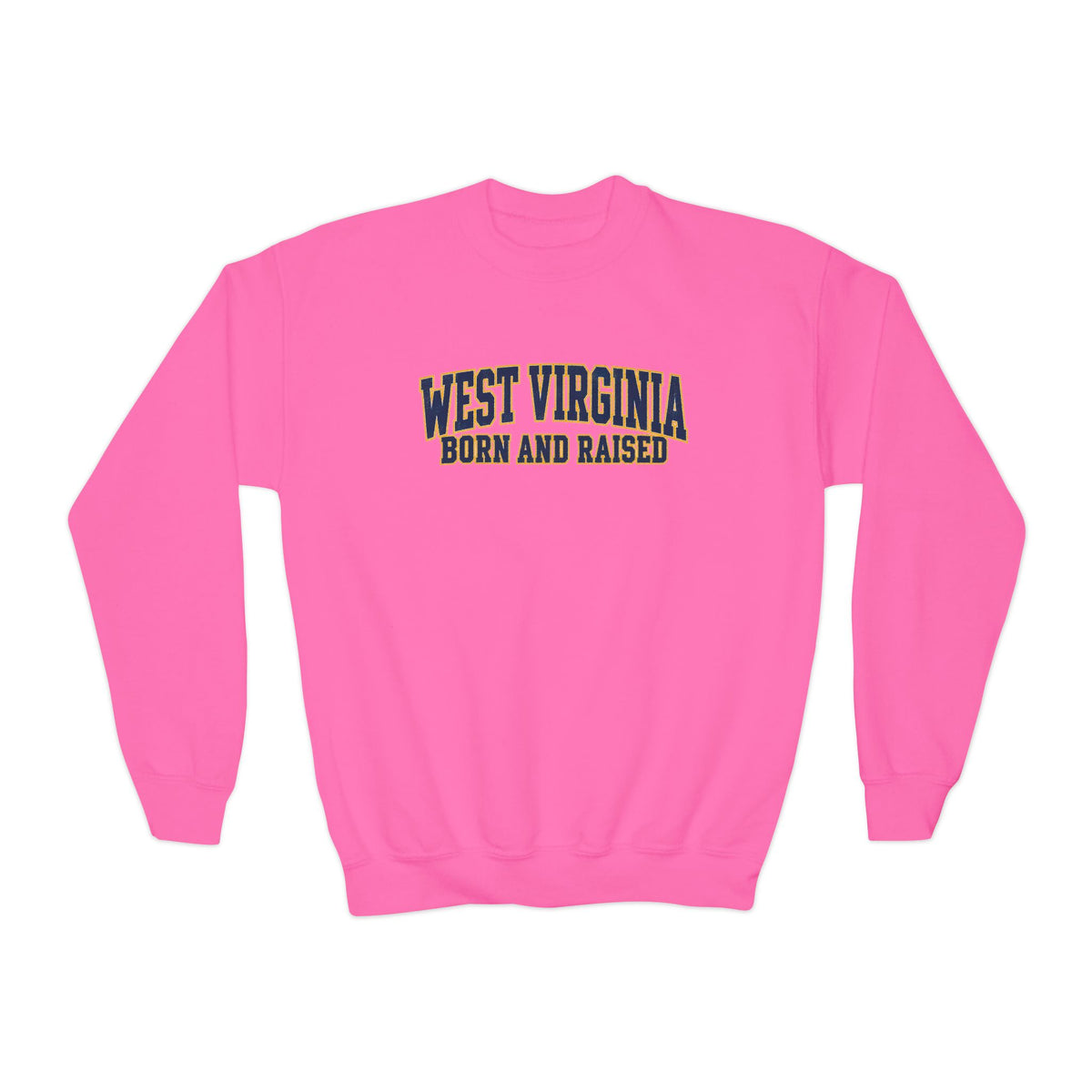 West Virginia Born and Raised Classic Collegiate Unisex Youth Crewneck Sweatshirt Graphic