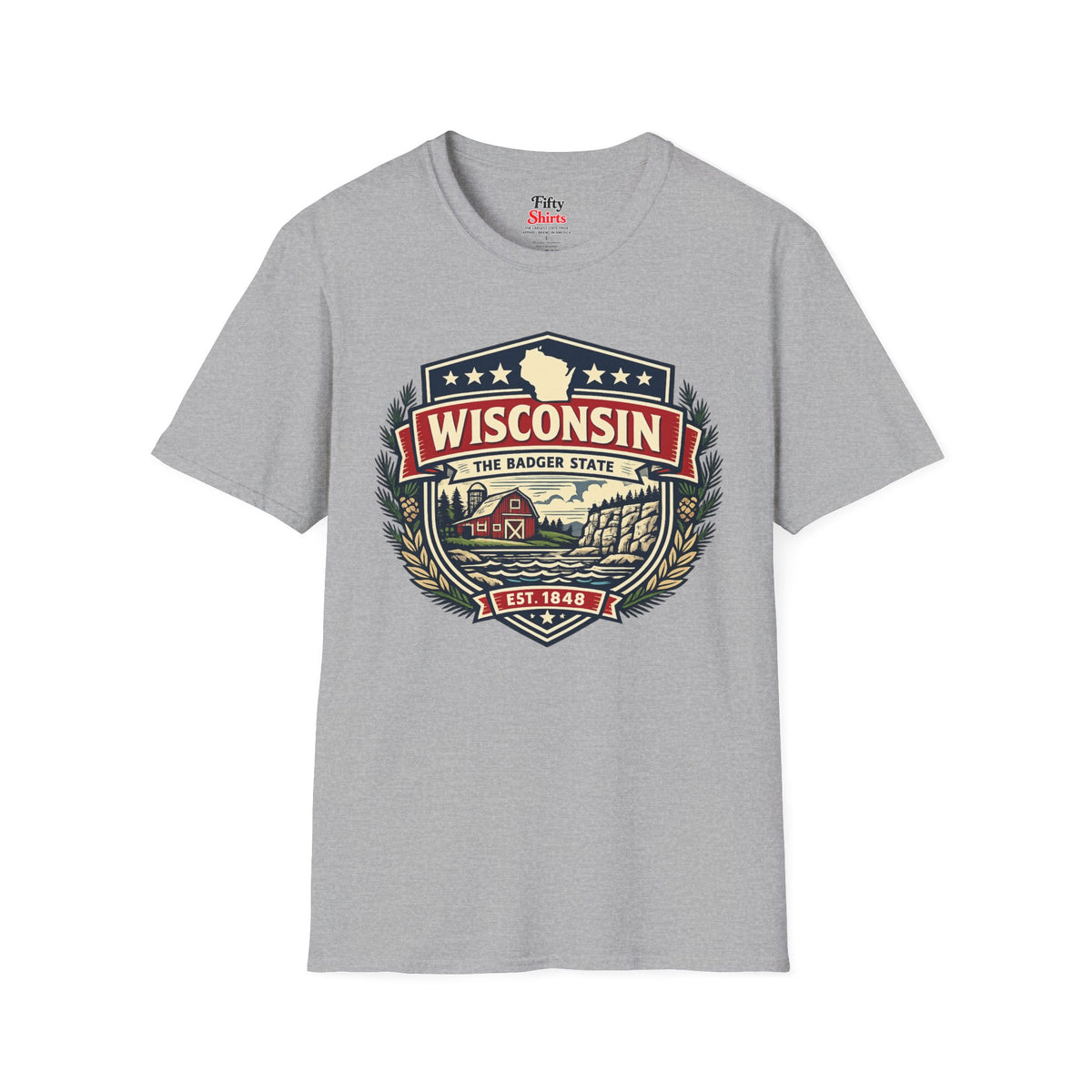 Wisconsin Heritage Badge Unisex Softstyle T Shirt State Pride Graphic Tee Collections FS03