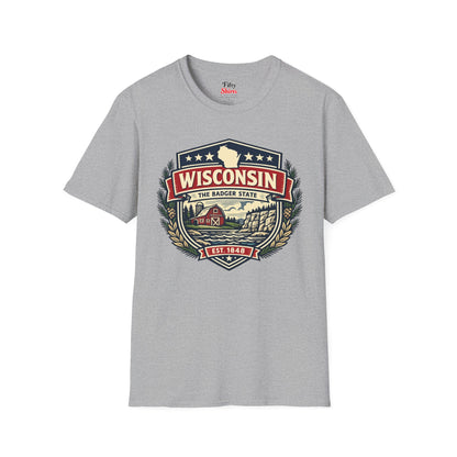 Wisconsin Heritage Badge Unisex Softstyle T Shirt State Pride Graphic Tee Collections FS03