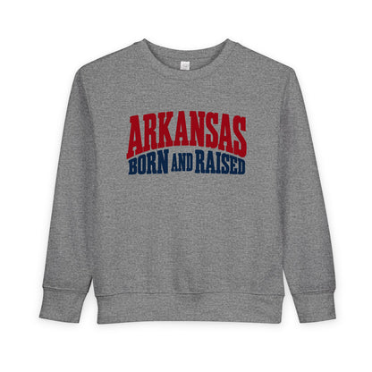 Arkansas Born and Raised Bold Vintage State Pride Unisex Toddler Sweatshirt