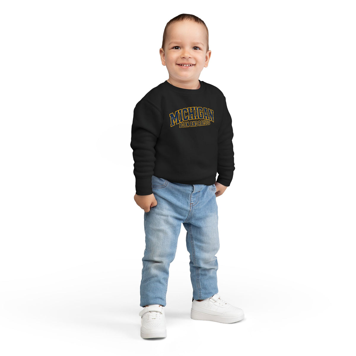 Michigan Born and Raised Bold Retro Unisex Toddler Sweatshirt