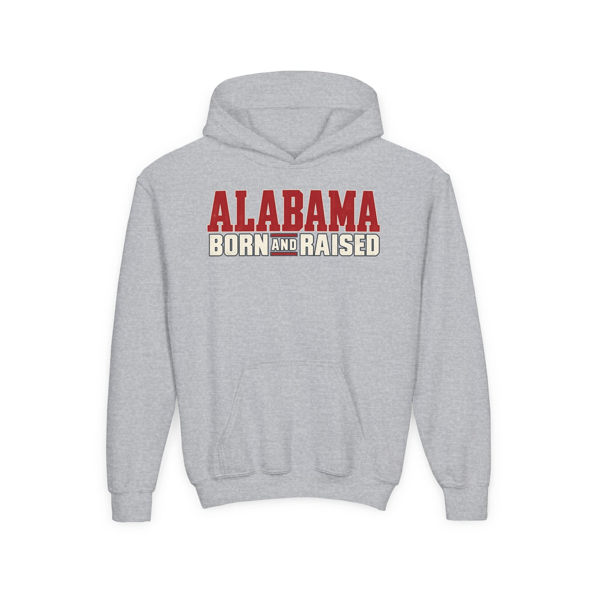 Alabama Born and Raised Premium Southern Streetwear Unisex Youth Heavy Blend Hooded Sweatshirt Graphic