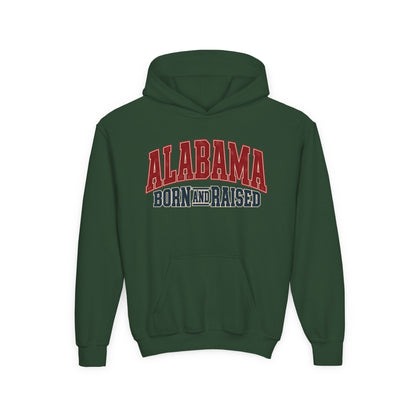Alabama Born and Raised Vintage Athletic Heritage Unisex Youth Heavy Blend Hooded Sweatshirt Graphic