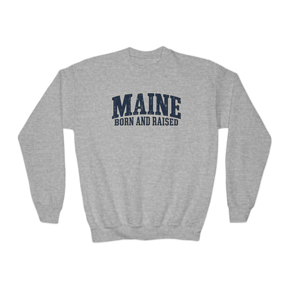 Maine Born and Raised Coastal Heritage Unisex Youth Crewneck Sweatshirt