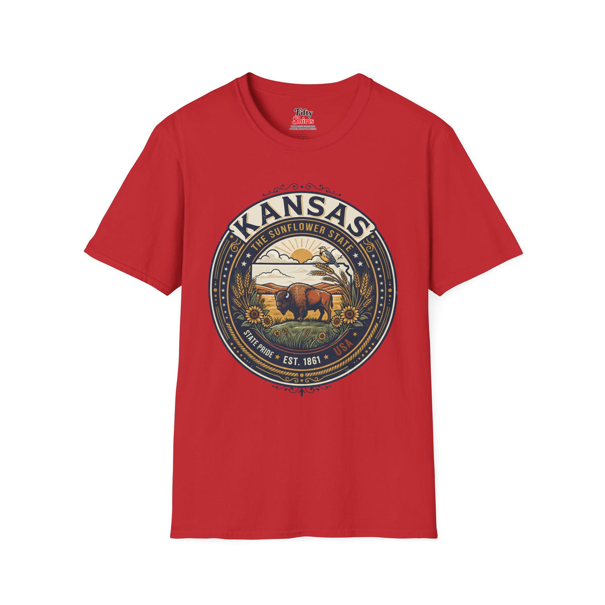 Kansas State Pride Emblem Unisex Softstyle T Shirt State Pride Graphic Tee Collections FS03