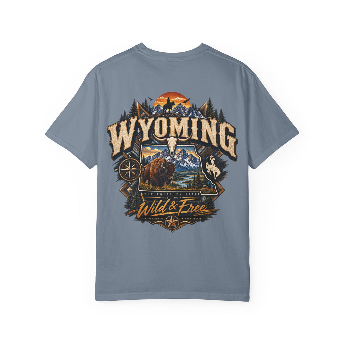 Wyoming Wild and Free Unisex Comfort Color 1717 Streetwear Graphic Tee