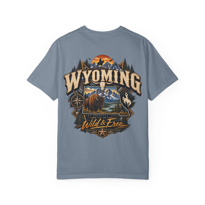 Wyoming Wild and Free Unisex Comfort Color 1717 Streetwear Graphic Tee