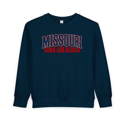 Missouri Born and Raised Vintage Americana Unisex Toddler Sweatshirt Graphic