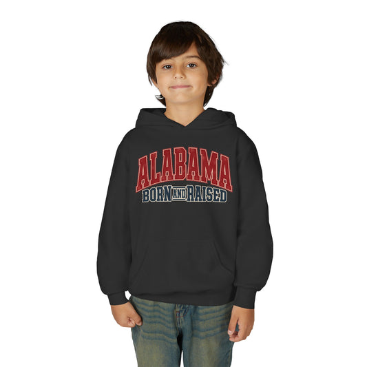 Alabama Born and Raised Vintage Athletic Heritage Unisex Youth Heavy Blend Hooded Sweatshirt Graphic