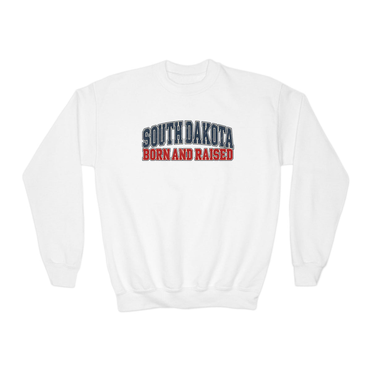 South Dakota Born and Raised Vintage Athletic Unisex Youth Crewneck Sweatshirt Graphic