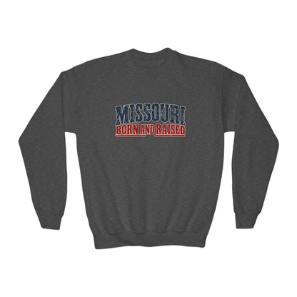 Missouri Born and Raised Old-School Americana Unisex Youth Crewneck Sweatshirt Graphic