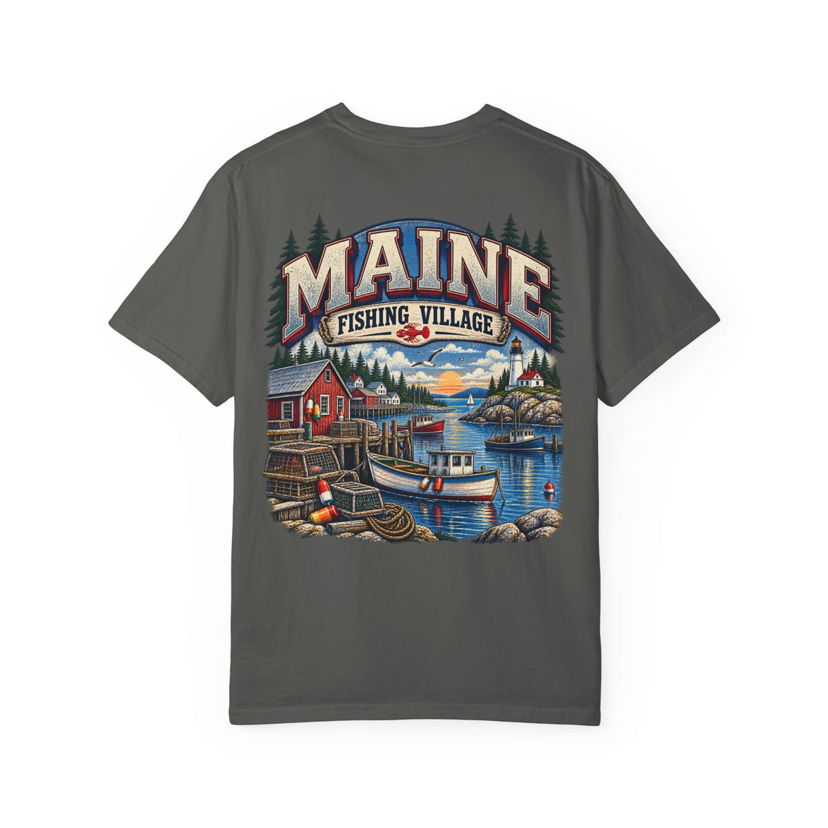 Maine Fishing Village Unisex Comfort Color 1717 Streetwear Graphic Tee