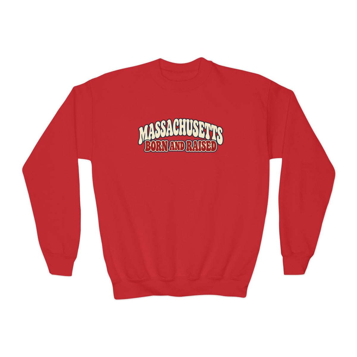 Massachusetts Born and Raised Retro 1970s Unisex Youth Crewneck Sweatshirt