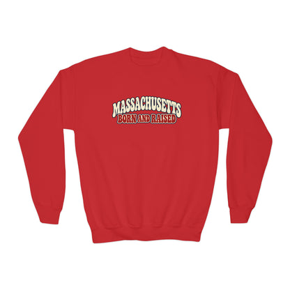 Massachusetts Born and Raised Retro 1970s Unisex Youth Crewneck Sweatshirt
