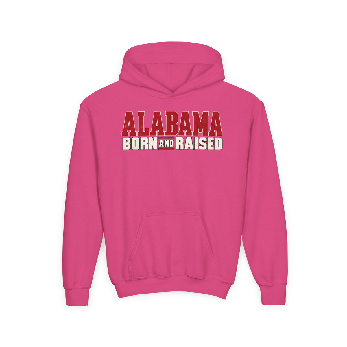 Alabama Born and Raised Premium Southern Streetwear Unisex Youth Heavy Blend Hooded Sweatshirt Graphic