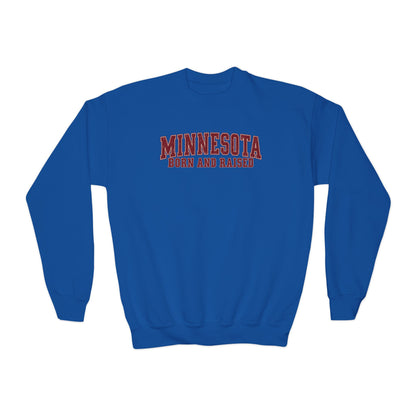 Minnesota Born and Raised Vintage Collegiate Unisex Youth Crewneck Sweatshirt Graphic