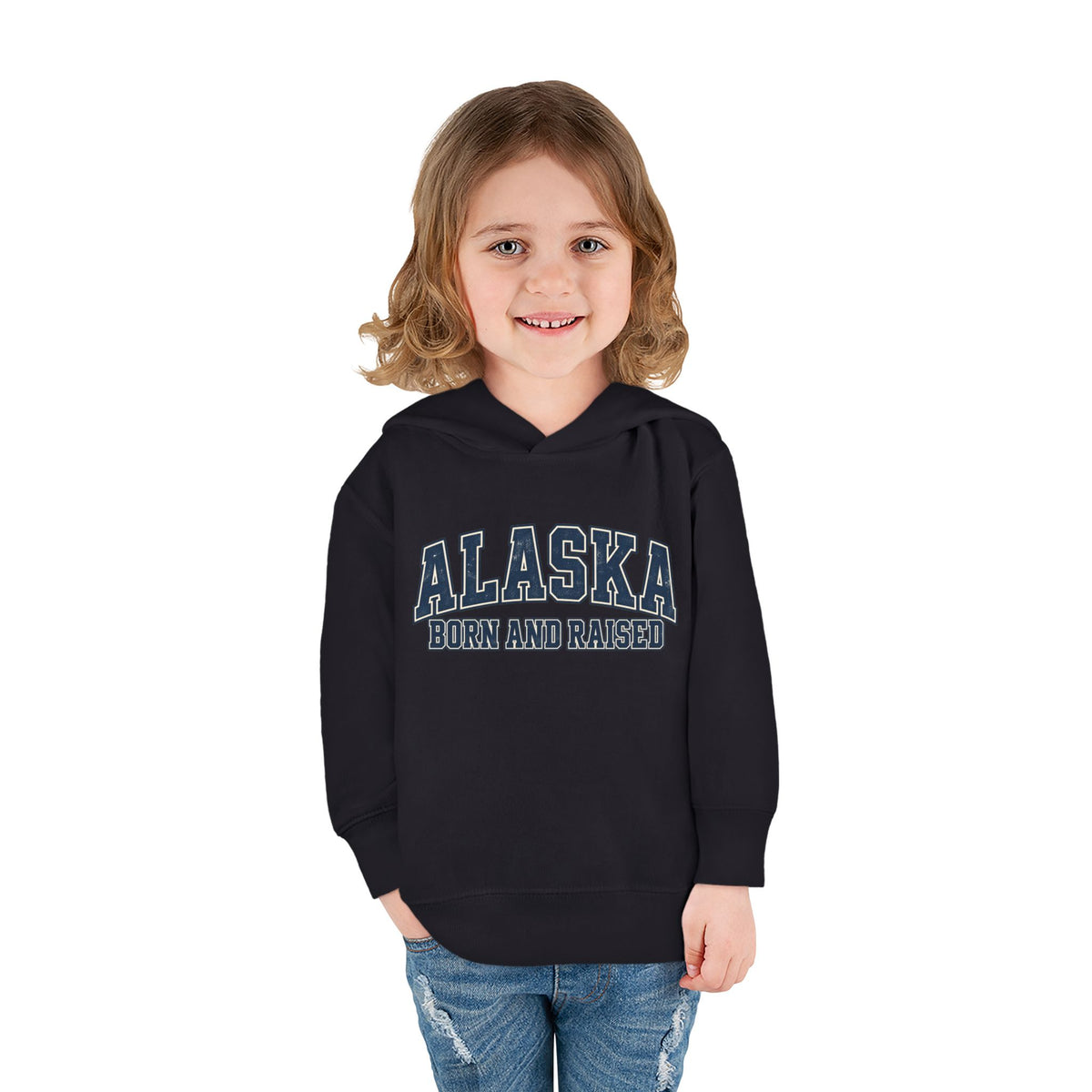 Alaska Born and Raised Classic Collegiate Unisex Toddler Pullover Fleece Hoodie