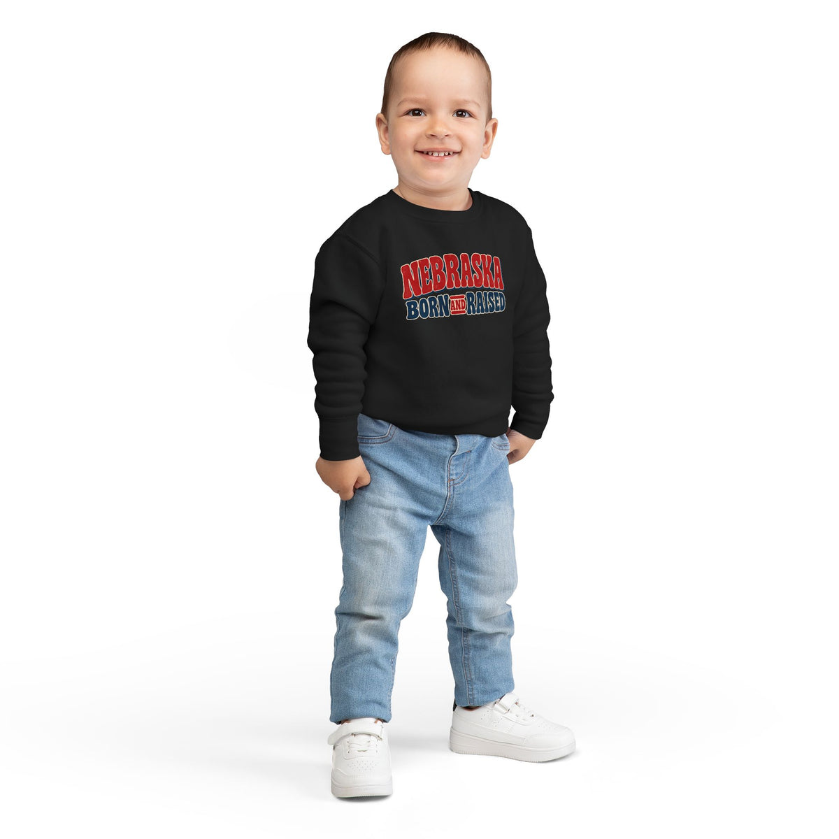 Nebraska Born and Raised Retro 1970s Unisex Toddler Sweatshirt Graphic