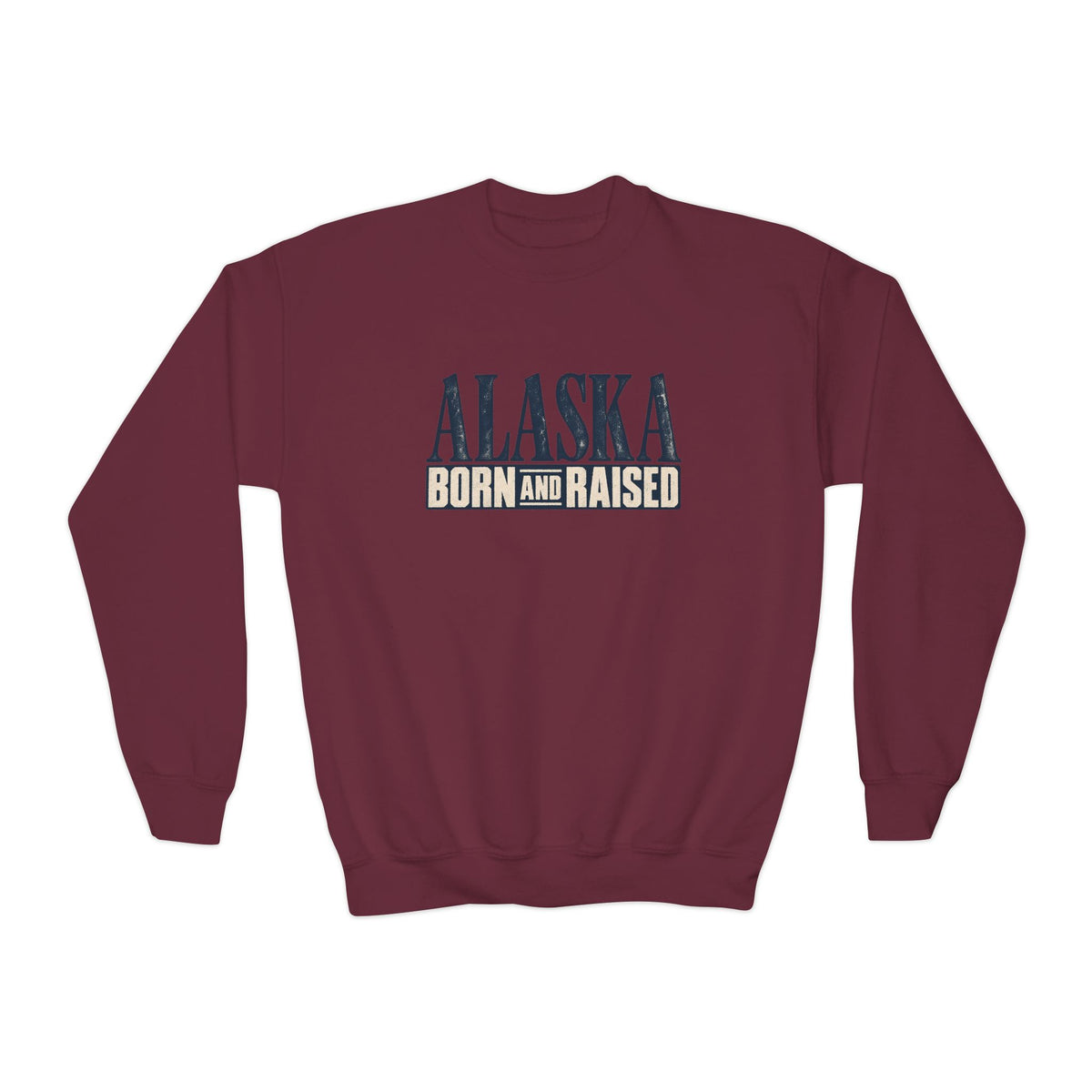Alaska Born and Raised Premium Heritage Unisex Youth Crewneck Sweatshirt Graphic
