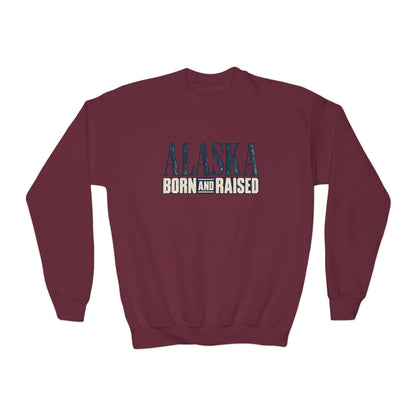 Alaska Born and Raised Premium Heritage Unisex Youth Crewneck Sweatshirt Graphic