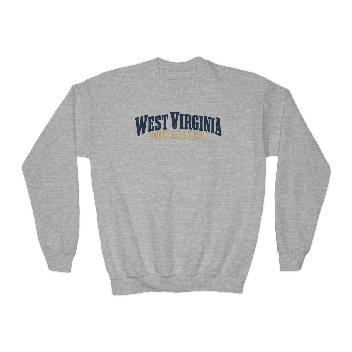 West Virginia Born and Raised Southern Heritage Unisex Youth Crewneck Sweatshirt Graphic