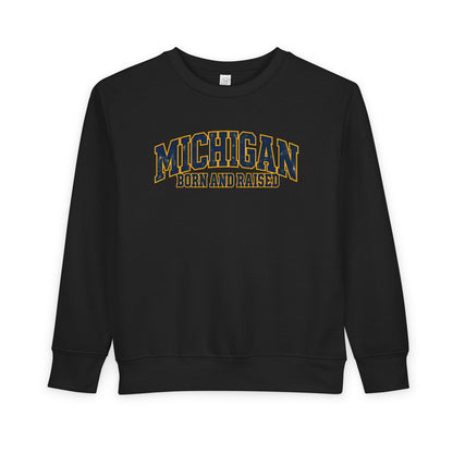 Michigan Born and Raised Bold Retro Unisex Toddler Sweatshirt