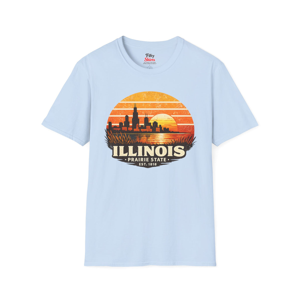 Illinois Skyline Sunset Unisex Softstyle T Shirt State Pride Graphic Tee Collections FS03